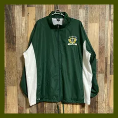 ナイロンジャケット マーチング バンド ロゴ 刺繍 緑 白 ジップアップ 2XL アウター メンズ 古着 長袖