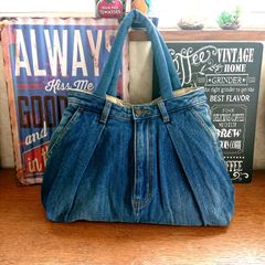 23★USEDデニムリメイク 大きめトートバッグ ジーンズリメイク ジーパンリメイク★
