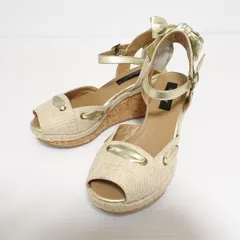 #sns インゲボルグ INGEBORG サンダル 3 ベージュ ゴールド ウエッジソール ストラップ リボン 美品 レディース [824196]のサムネイル