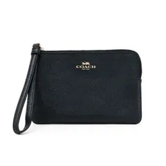 コーチ COACH コーナー ジップ リストレット PVC / レザーF58032 マルチポーチ Ｌ字ファスナー 小物入れ カードケース メンズ レディース ブラック 中古 mbg20006