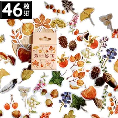 46枚 シール 秋 落ち葉 木のみ イラスト アンティーク ビンテージ 0685