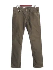 【お得なクーポン配布中!】 ポロ ラルフローレン モールスキン コットン パンツ メンズ 34 32 古着 POLO スリム ストレート ボタンフライ 本革 レザーパッチ オリーブ