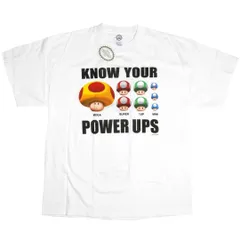 【L】00s 新品 デッドストック スーパーマリオブラザーズ KNOW YOUR POWER UPS Tシャツ ©2006 Nintendo マリオ 巨大キノコ スーパーキノコ 1UPキノコ マメキノコ