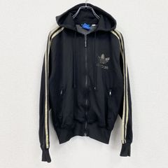 古着 used　adidas　アディダス　長袖スウェット　フード付きパーカー　ジャージ　ワンポイントロゴ　黒　ブラック　Sサイズ　