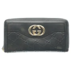 GUCCI (グッチ) インターロッキングG グッチシマ ラウンドファスナー長財布 ロングウォレット カードケース ブラック レザー 308012