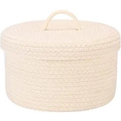 ベージュ_円形（30ｘ30ｘ17ｃｍ） Sea Team コットンロープバスケット 収納バスケット 収納ボックス バスケット 洗濯かご ふたつき 折りたため ナチュラル コットンロープ 小物入れ 靴下パンツ収納 装飾用 おしゃれ かわいい (円形 ベージュ 3