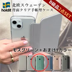 【2点セット】訳アリ　B品アウトレット　Holdit　【背面クリア手帳型スマホケース　モスグリーン＋おまけ】iPhone 携帯ケース　クリア　手帳型 　ホールディット　14　14プロ　SE　メルカリ2個セット