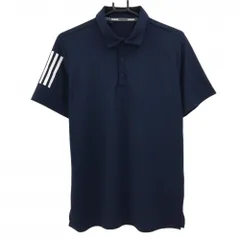 【美品】アディダス 半袖ポロシャツ ネイビー×白 袖3ライン メンズ L ゴルフウェア adidas