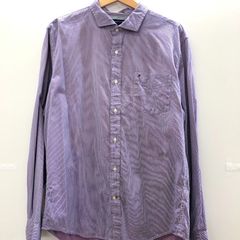 TOMMY HILFIGER トミーヒルフィガー vintage ヴィンテージ 長袖シャツ ボタンダウンシャツ 2play cotton 80’s ストライプ MAURITIUS製 メンズ L 80年代 パープル