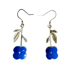 青い花 ピアス レディース レトロ さわやか フラワー 昭和レトロ 和服 青 銀