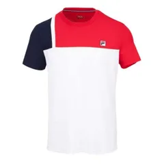 「ＵＳサイズ」FILA(フィラ) 2023 SS メンズ KARL(カール) カラーブロック 半袖Tシャツ FBM231013E-0152 ホワイト×Fレッド(23y3mテニス)【メール便発送】(320289934)