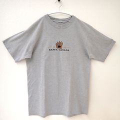 古着　BANFF CANADA BANNFU　バンフカナダ　メンズロゴTシャツ　グレー系　LLサイズ位　動物プリント　カナダ国旗　ベアー　クマ手形