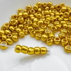 ＊30g＊ ガラスビーズ シードビーズ （600個前後）メタルゴールド ラウンド 3mm 8/0 bz210s