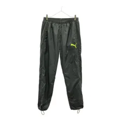 PUMA プーマ ロゴプリント ウィンド ロングパンツ XL グレー ウエストゴム 裏メッシュ トレーニング メンズ 古着
