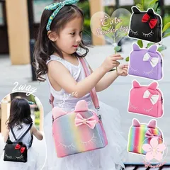 可愛い猫型 内ポケット付き キッズ ショルダーバッグ 女の子 2way 斜め掛け リュックサック 全5色 リボン 子ども 子供用 ガールズ ジュニア