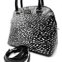 【良品】 kate spade ケイトスペード 2way ショルダーバッグ トートバッグ ドーム型 アニマル柄 総柄 ロゴ型押し肩掛け 斜め掛け  PVCレザー  ブラック 黒色 ホワイト 白色