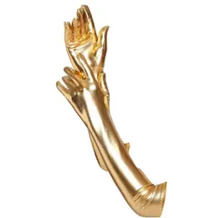 ゴールド（パテントレザー） [Achsoo] ウェディング グローブ ブライダルレース生地 指なし 花嫁 グローブ フラワーレース 薄手コンサート パーティー フェミニン ロング セクシー PUレザー ロンググローブ 手袋 光沢 52cm (ゴールド（パテント