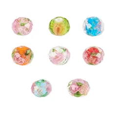 8色 約32個/箱 PH PandaHall 約32個/箱 8色 10x7mm ガラスビーズ 瑠璃の玉 丸玉 ビーズ ペンダント アクセサリートップ 図案付き プリント花柄 はんぱ硝子ビーズ ジュェリー製作 ブレスレット・ネックレス・ピアスなど 手作り素材