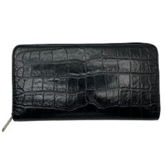 CELINE(セリーヌ) Croco-embossed leather round zip wallet クロコダイル 型押し カーフ スキン ラージ ジップ ウォレット ブラック 長財布 ラウンドジップ レザー 本革
