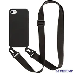 UnnFiko For iPhone 8 ケース ネックストラップ For iPhone SE 3/2 用スマホケース 蛍光色 シリコン アイフォン iPhone 7 ケース シンプル ソフトiPhone SE 第3/第2世代 保護カバー Black 338