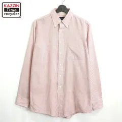 90s USA製 vintage LANDS' END ストライプ柄 ボタンダウン コットン 長袖シャツ メンズ Lサイズ相当