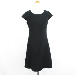 エルプラネット ELLE PLANETE ワンピース チュニック キャップスリーブ ラウンドネック ひざ丈 麻混 ストレッチ 38 ブラック ※EKM