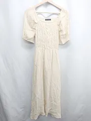 ◇ ⊂ w closet ダブルクローゼット シャーリング ギャザー 半袖 ロング ワンピース サイズF ベージュ系 レディース E  【1410290052075】