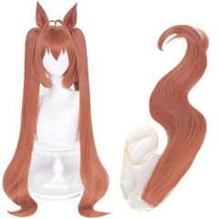 【人気商品】ABUNDANTDOODS コスプレウィッグ 耐熱ウィッグ 変装用ウィッグ cosplay wig かつら 専用ネットと櫛付 ウィッグ+耳+尻尾 (ダイワスカーレット)