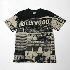 90s Vintage USA製 AllSportボディ HOLLY WOOD オールオーバー プリント Tシャツ M ブラック