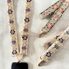 インド刺繍リボン スマホショルダー ショルダーストラップ ショルダーベルト レトロフラワー