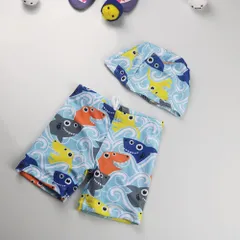 ☆ サメ×ライトブルー ☆ 105-115cm ☆ キッズ 男の子 スイムパンツ yswim5058 ベビー 水着 男の子 キャップつき 2点セット スイムパンツ パンツ 赤ちゃん スイムウェア スイムキャップ ベビースイミング スイミング 幼稚園 保育園