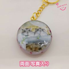 【１点限り】【おまけ付き】レジンキーホルダー  両面写真入り ハンドメイド ハムスターといっしょ だいきち♂&モンきち♂「ブロッコリーの葉」バージョン(通常サイズ)