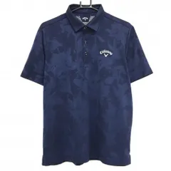 【超美品】キャロウェイ 半袖ポロシャツ ネイビー 総柄 ロゴ白 メンズ LL ゴルフウェア 2024年モデル Callaway