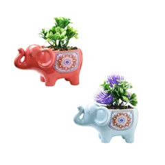 植木鉢 象 サボテン鉢 多肉植物 プランター 陶器 鉢カバー 観葉植物 小型植物用 鉢 窓飾り 置物 (レッド、ライトブルー) [レッド、ライトブルー]