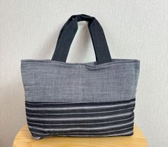 和装バック着物バック琉球柄 蝶と鯉みんさー柄（黒グレー） 入学卒業
