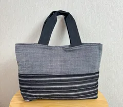 【売り切り】新品未使用　小千谷縮　おぢやちぢみ　高級 トートバッグ 11000円　和モダン　ボダー 黒　IONO　洋装和装どちらでも　着物　黒×グレーチェック　ハンドバッグ　ストライプ　麻　リネン　クリスマス　プレゼント　ホワイトデー　お年玉　着物バッグ　初詣