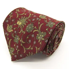 ヴァレンチノ ブランド ネクタイ ロゴ 総柄 ドット 花柄 リーフ柄 シルク イタリア製 PO メンズ ワインレッド Valentino 【中古】