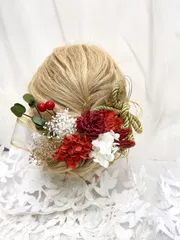 9 成人式　前撮り　髪飾り　結婚式　卒業式　赤　水引　ヘアアレンジ　ハンドメイド