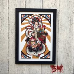 尾九 開運イラスト七福神 弁財天 A4サイズ フレーム付き