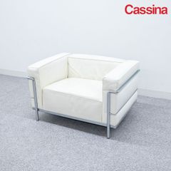 【中古品】Cassina カッシーナ 3 FAUTEUIL GRAND CONFORT, GRAND MODELE フォートゥイユグランコンフォール グランモデル LC3 1人掛け ソファ レザー ホワイト ル・コルビュジエ 定価150万