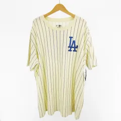 ニューエラ NEW ERA ロサンゼルス ドジャース Dodgers Los Angeles Tシャツ 半袖 ストライプ ロゴ プリント オフホワイト ブルー 2XL
