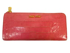 ミュウミュウ miumiu 長財布 ジップ ロゴ クロコ型押し ピンク QQQのサムネイル