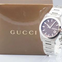 稼動品 箱付き 美品 グッチ Gucci パンテオン Pantheon 115.4 クオーツ デイト ブラックシェル文字盤 メンズ腕時計 スイス製