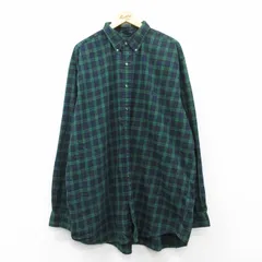 XL/古着 ラルフローレン 長袖 ブランド シャツ メンズ ワンポイントロゴ 大きいサイズ ロング丈 コットン ボタンダウン 緑他 グリーン チェ