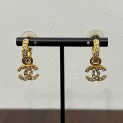 [希少人気]CHANEL シャネル ラインストーンピアス 01P ココマーク ゴールド ラウンドフープ フルラインストーン アクセサリー