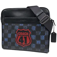 コーチ COACH クロスボディ ショルダーバッグ 斜め掛け ショルダーバッグ コーティングキャンバス ブラック ネイビー F28411 メンズ 【中古】