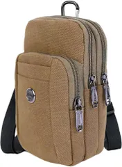 FairyPomu スマホポーチ スマホショルダー ウエストポーチ ベルトポーチ ショルダーバッグ カラビナ付き サコッシュ 斜めがけ 多機能 コンパクト メンズ(カーキ)