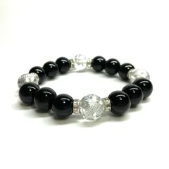 12mm 四神獣銀彫水晶×オニキス パワーストーン ブレスレット天然石 運気上昇 開運 金運 健康運 厄払い お守り 青龍 白虎 玄武 朱雀 （シルバー）メンズ・レディース 男性・女性 数珠ブレス 開運  ■
