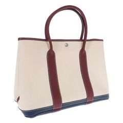 【中古】【Aランク】HERMES エルメス ガーデンパーティPM ハンドバッグ トワルアッシュ ネゴンダ アイボリー ルージュアッシュ ブルードプリュス □Q刻印