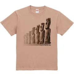 《新品・送料無料》モアイ像／半袖Tシャツ／コーラルベージュ／メンズＭ、Ｌ、XＬサイズ／中厚《MYDS》